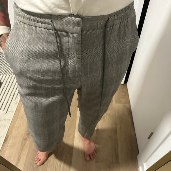 Express Other - Express Slim Gray Plaid Cotton Blend Hyper Stretch Drawstring Suit Pants NWOT